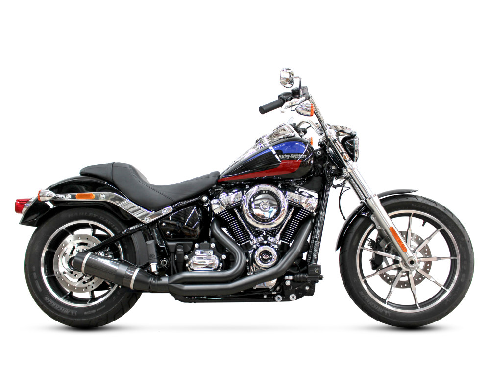 Bob Cat 2-into-1 Exhaust - Black with Carbon Fibre Sleeve Muffler. Fits Softail 2018-2024 Non-240 Tyre Models