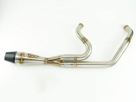 Shorty 2-into-1 Exhaust with Billet End Cap - Stainless. Fits Softail 1986-2017.