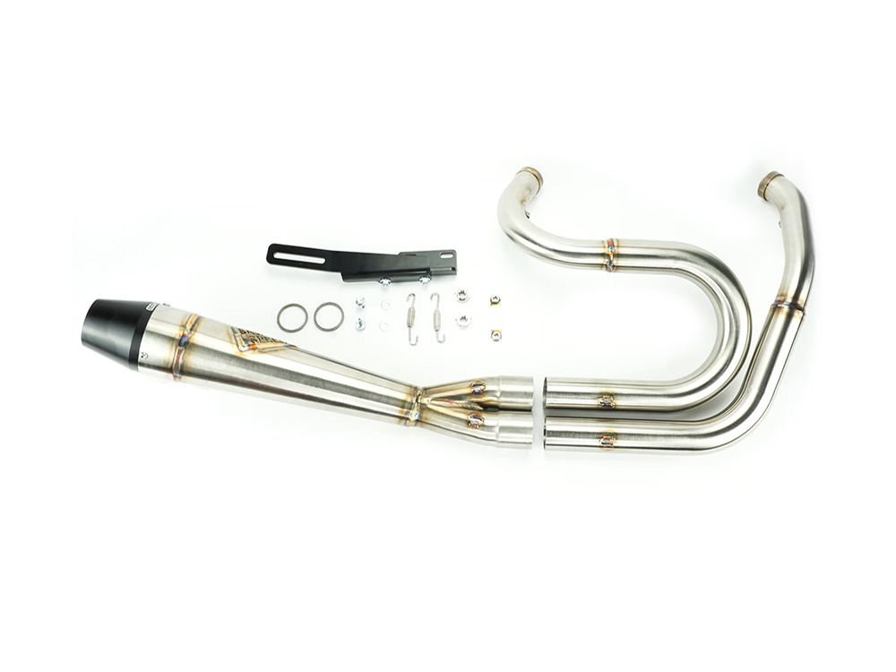 Mid Length 2-into-1 Exhaust with Billet End Cap - Stainless. Fits Dyna 1991-2017 - Image 2