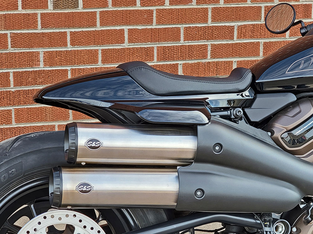 4in. Grand National Slip-On Mufflers - Stainless Steel with Black End Cap. Fits Sportster S 2021up - Image 2