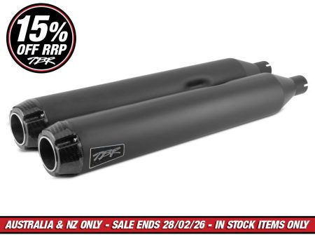 4in. Slip-On Mufflers - Black with Carbon Fiber End Caps. Fits Touring 2017up.