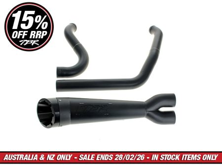 Shorty Turnout 2-into-1 Exhaust - Black with Black End Cap. Fits Softail Breakout & Fat Boy 2025up