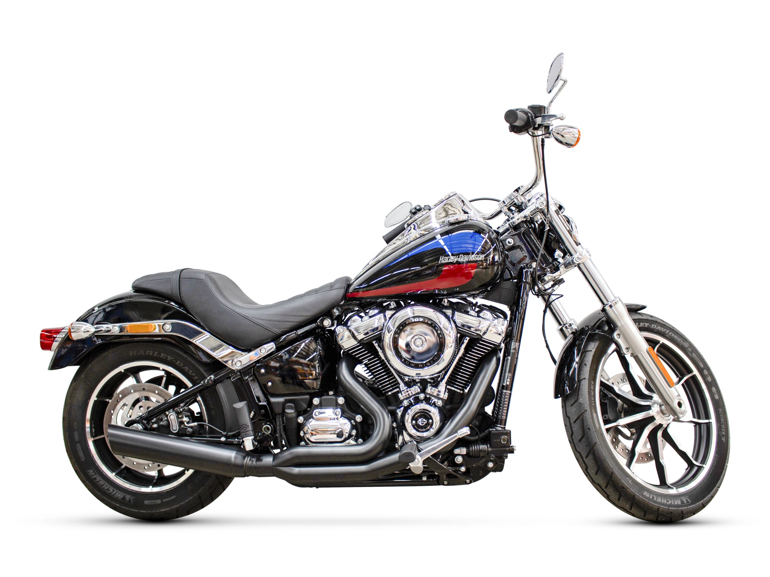 Low Cat 2-into-1 Exhaust - Black. Fits Softail 2018-2024 Non-240 Tyre Models