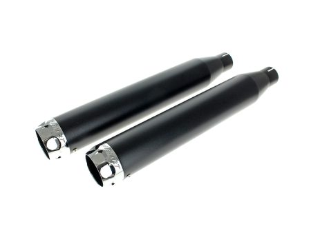 3in. Slip-On Mufflers - Black with Chrome Scalloped End Caps. Fits Softail FXST 2007-2017, Heritage 2007-2017, Breakout 2013-2017 & Rocker 2008-2011