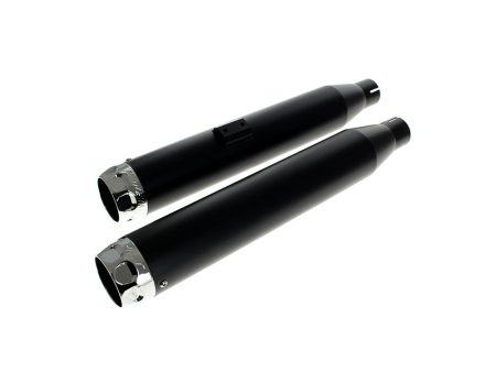 3in. Slip-On Mufflers - Black with Chrome Scalloped End Caps. Fits Softail Deuce 2007 & Fat Boy 2007-2017