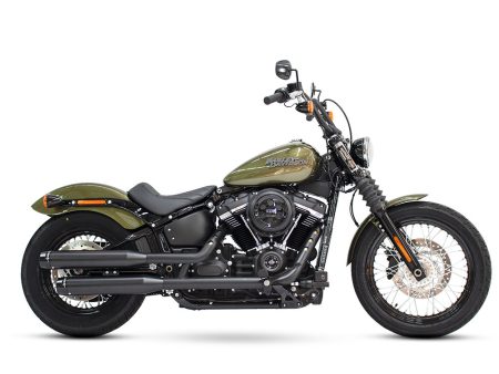3-1/2in. Slip-On Mufflers - Black with Black Contrast Cut End Caps. Fits Softail Slim, Street Bob, Standard & Low Rider Models 2018-2024 & Breakout & Fat Boy 2018up