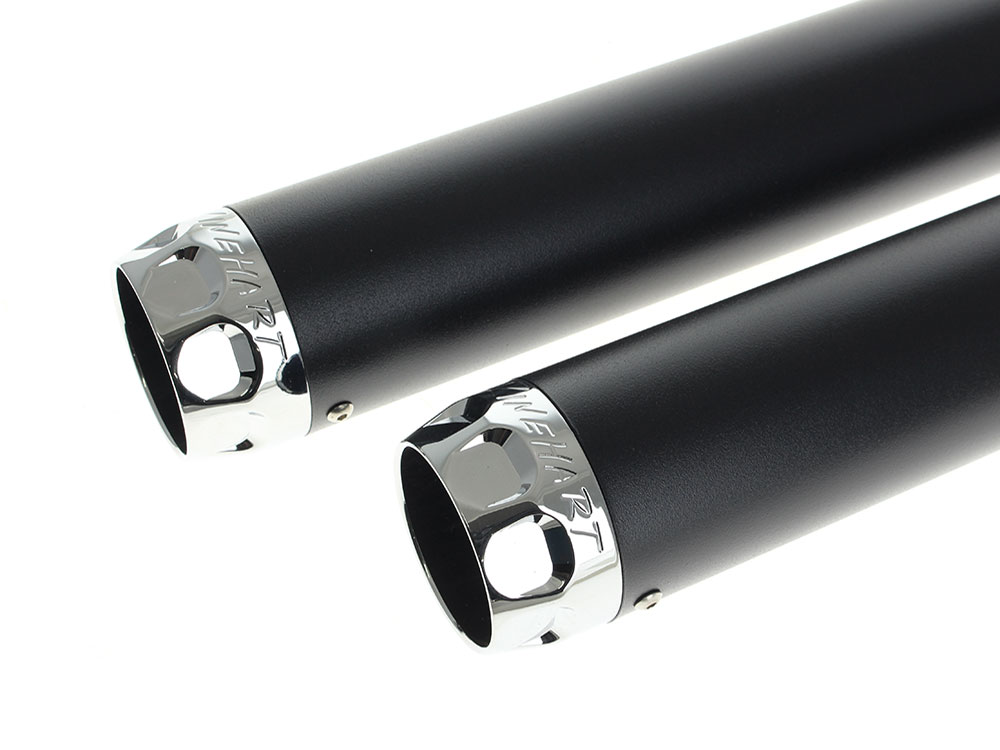 3in. Slip-On Mufflers - Black with Chrome Scalloped End Caps. Fits Softail FXST 2007-2017, Heritage 2007-2017, Breakout 2013-2017 & Rocker 2008-2011 - Image 2