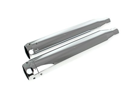 3in. Slip-On Mufflers - Chrome with Chrome Scalloped End Caps. Fits Softail Deuce 2007 & Fat Boy 2007-2017