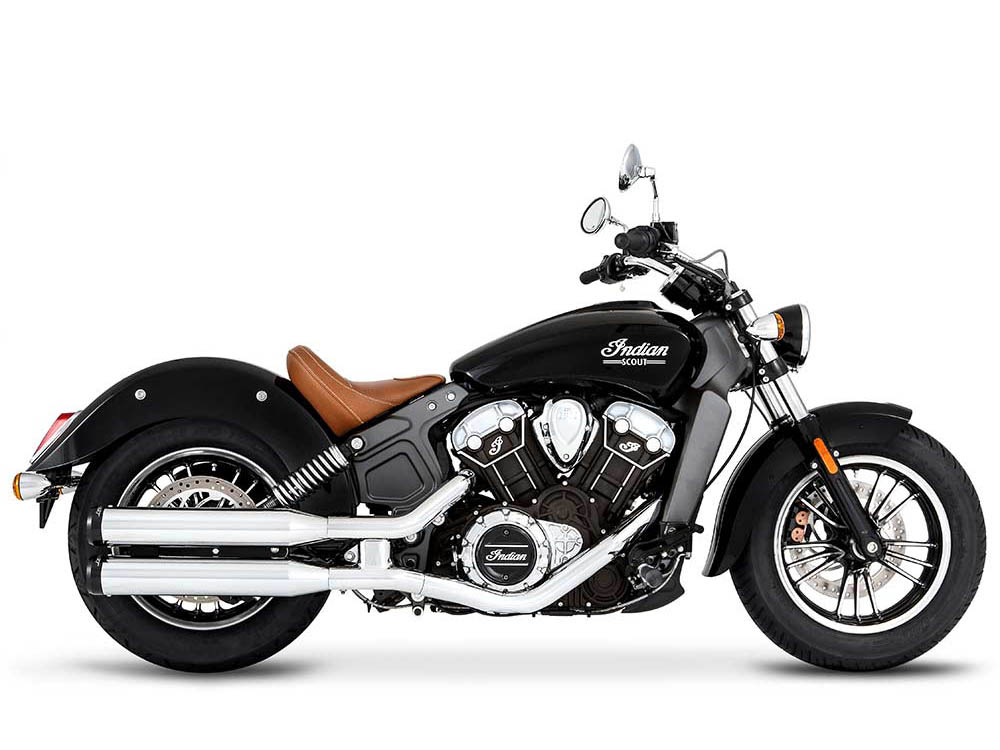 3-1/2in. Slip-On Mufflers - Chrome with Black End Caps. Fits Indian Scout 2015-2024 - Image 2