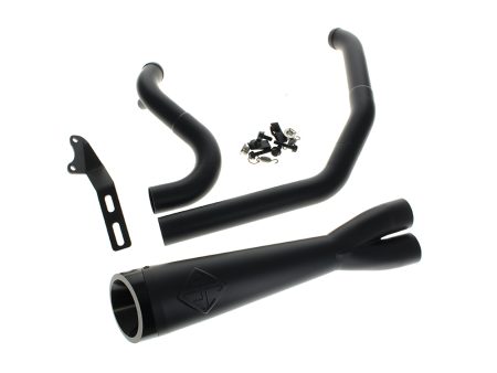 2-into-1 Cutback Exhaust - Black with Black End Cap. Fits Softail 2018up Non-240 Rear Tyre Models.