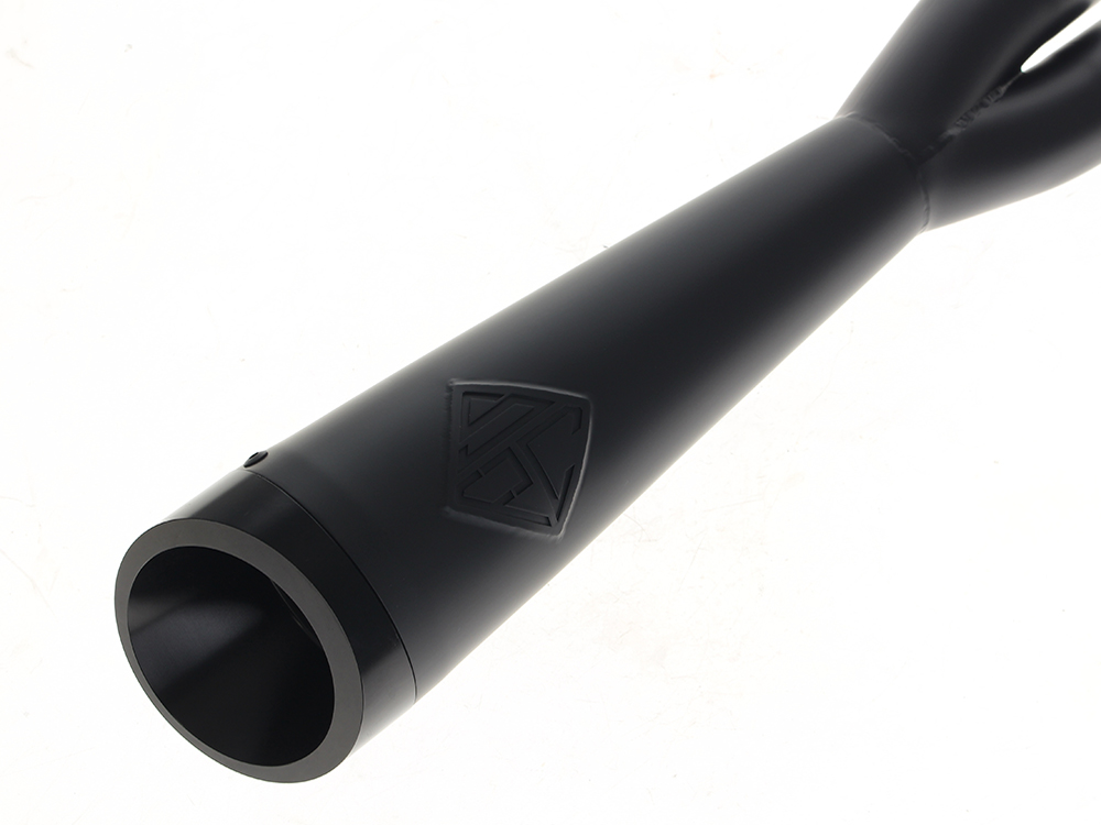 2-into-1 Cutback Exhaust - Black with Black End Cap. Fits Softail 2018up Non-240 Rear Tyre Models. - Image 2