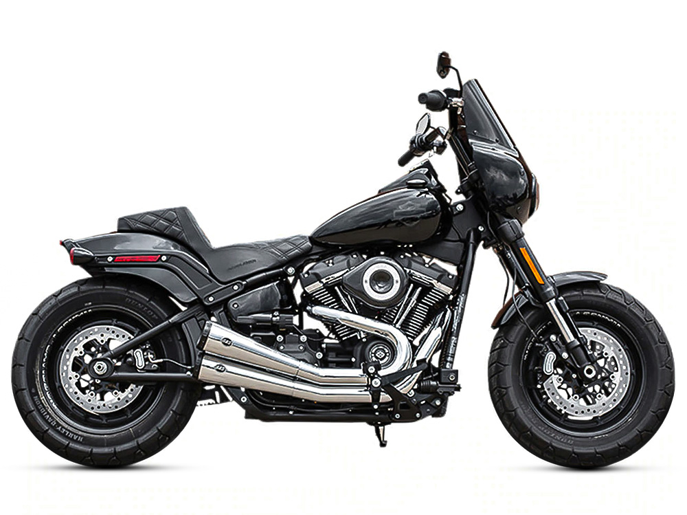 Grand National 2-into-2 Exhaust - Chrome with Black End Caps. Fits Street Bob, Low Rider, Slim, Fat Bob & Deluxe 2018-2024