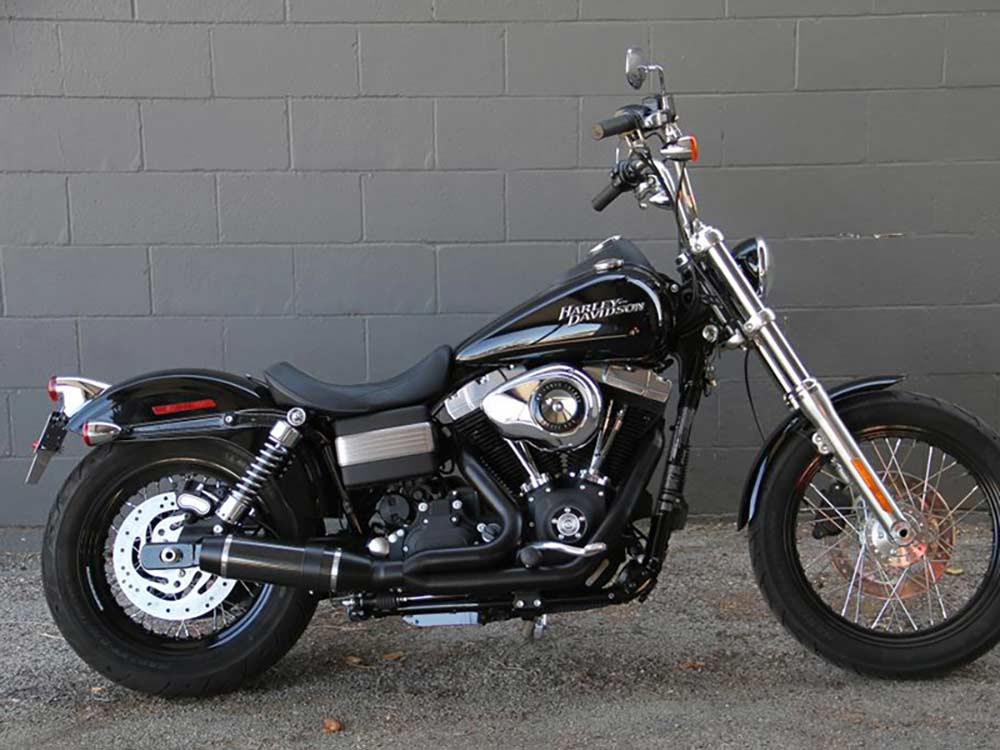 Bob Cat 2-into-1 Exhaust - Black with Carbon Fibre Sleeve Muffler. Fits Dyna 2006-2017. D&D EXHAUST - Image 2