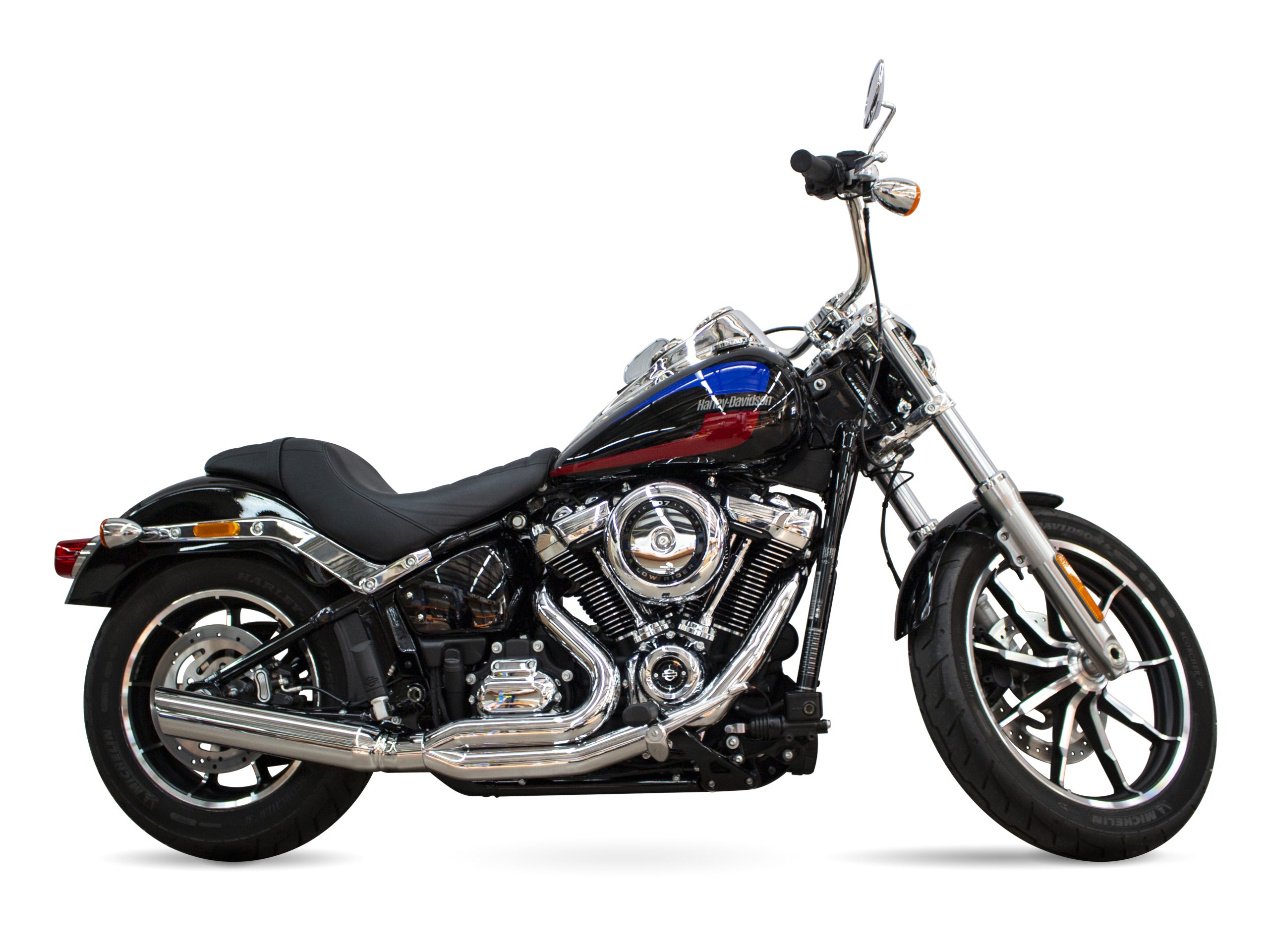 Low Cat 2-into-1 Exhaust - Chrome. Fits Softail 2018-2024 Non-240 Tyre Models D&D EXHAUST
