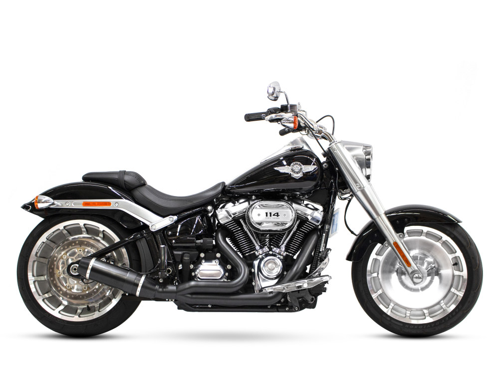 Bob Cat 2-into-1 Exhaust - Black with Black Satin Sleeve Muffler. Fits Breakout & Fat Boy 2018up & FXDR 2019up. D&D EXHAUST
