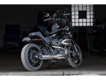 2-into-1 Grand Prix Exhaust - Stainless Steel with Black End Cap. Fits Softail 2018up Non-240 Rear Tyre Models. Firebrand EXHAUST