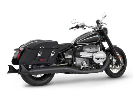 4in. Two-Step Slip-On Mufflers - Black with Sharktail Tips. Fits BMW R-18 Classic 2021up. FREEDOM PERFORMANCE EXHAUST