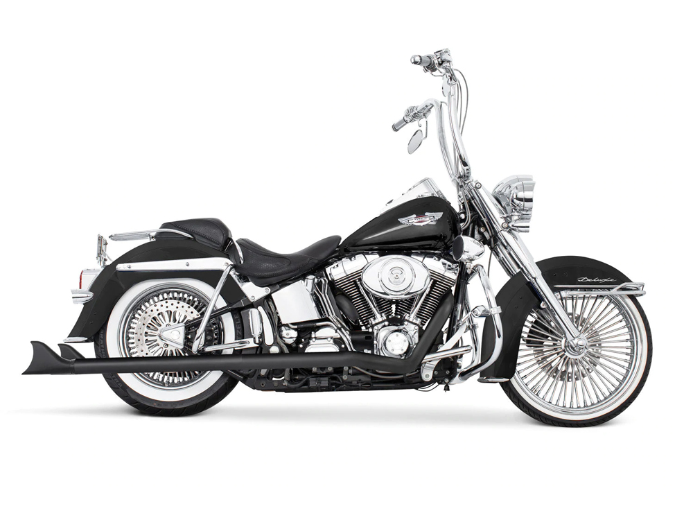 36in. True Dual SharkTail Exhaust - Black. Fits Softail 2007-2017. FREEDOM PERFORMANCE EXHAUST