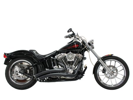 Sharp Curve Radius Exhaust - Black with Black End Caps. Fits Softail 1986-2017. FREEDOM PERFORMANCE EXHAUST