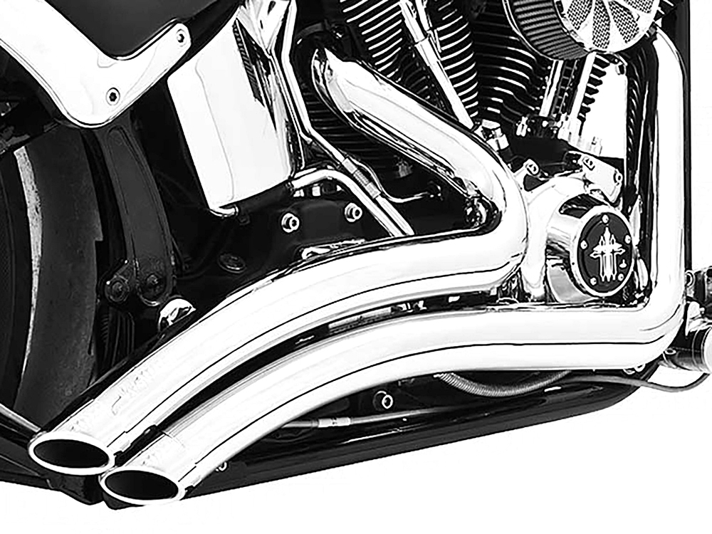 Sharp Curve Radius Exhaust - Chrome with Chrome End Caps. Fits Softail Breakout 2013-2017 & Rocker 2008-2011. FREEDOM PERFORMANCE EXHAUST - Image 2
