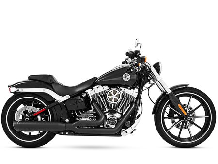 Union 2-into-1 Exhaust - Black with Black End Caps. Fits Softail Breakout 2013-2017 & Rocker 2008-2011. FREEDOM PERFORMANCE EXHAUST
