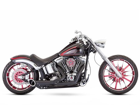 Turnout 2-into-1 Exhaust - Black with Black End Caps. Fits Softail 1986-2017. FREEDOM PERFORMANCE EXHAUST