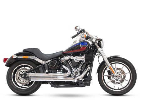 Independence Staggered Slash Exhaust - Chrome with Black End Caps. Fits Softail 2018up. FREEDOM PERFORMANCE EXHAUST
