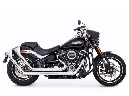 Upsweeps Exhaust - Chrome with Chrome Sharktail End Caps. Fits Softail 2018up. FREEDOM PERFORMANCE EXHAUST