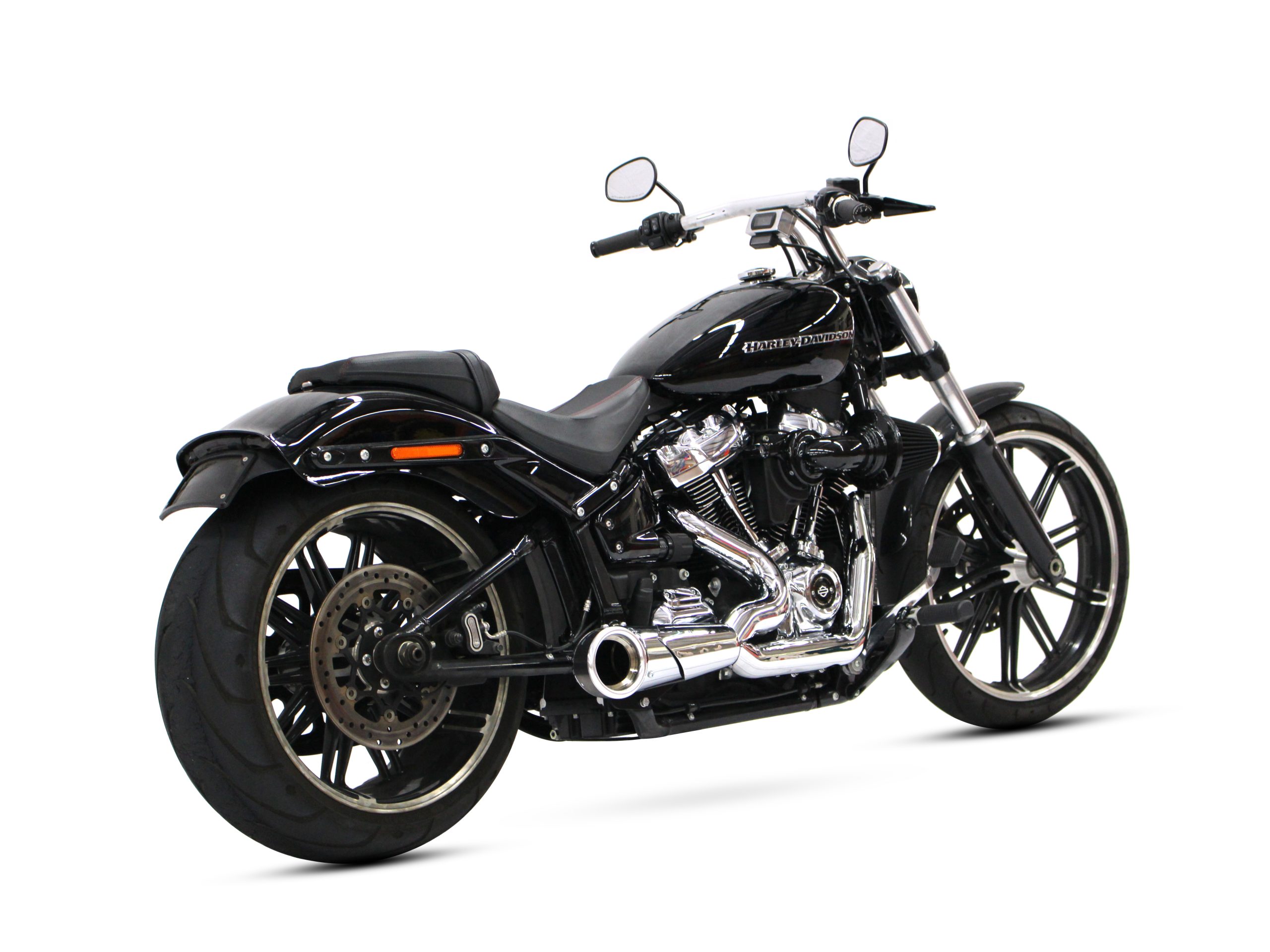 Turnout 2-into-1 Exhaust - Chrome with Black End Cap. Fits Softail 2018up. FREEDOM PERFORMANCE EXHAUST - Image 2