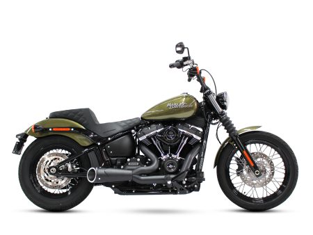 Combat Shorty 2-into-1 Exhaust - Black with Black End Cap. Fits Softail 2018up. FREEDOM PERFORMANCE EXHAUST