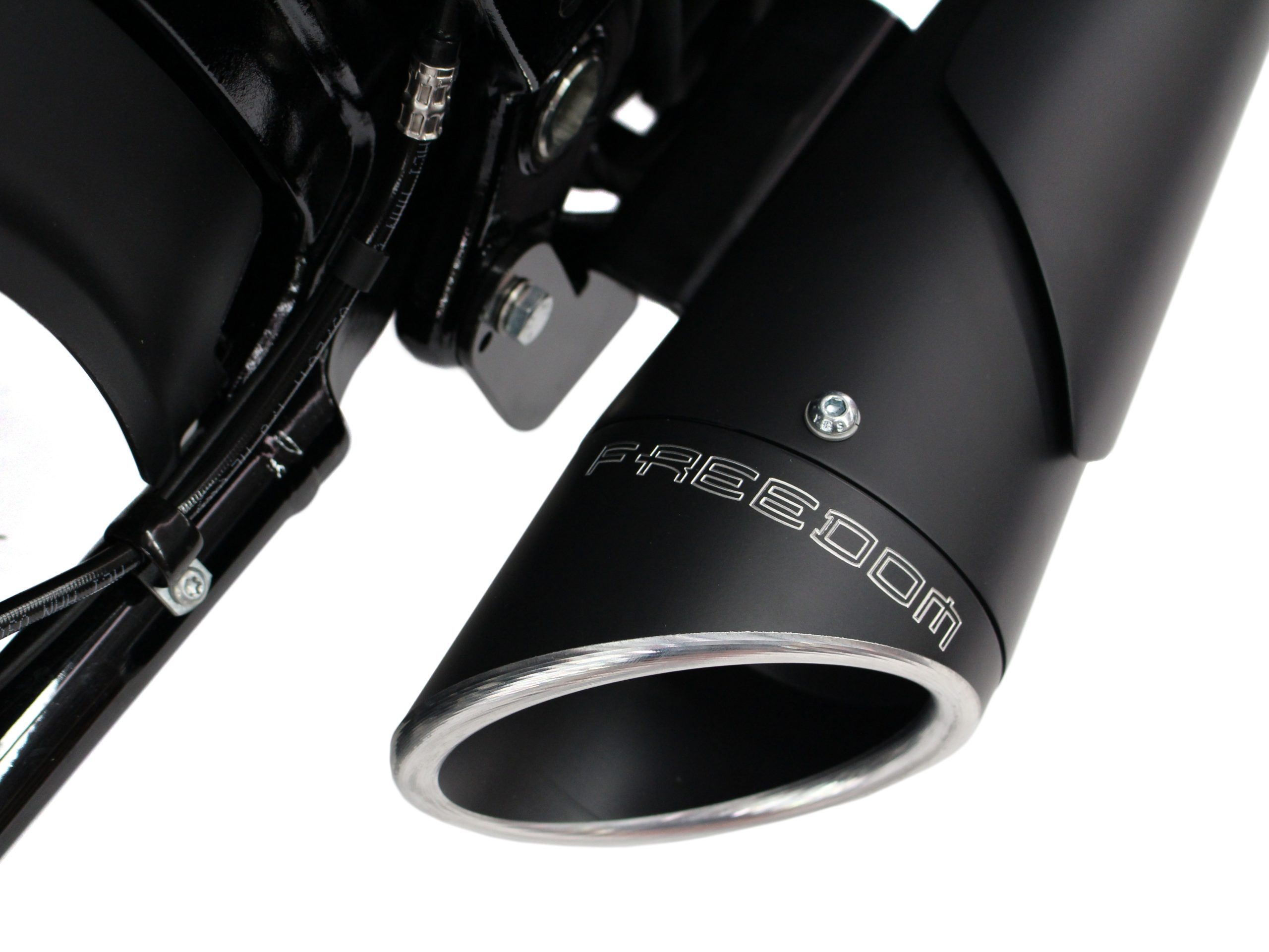 Combat Shorty 2-into-1 Exhaust - Black with Black End Cap. Fits Softail 2018up. FREEDOM PERFORMANCE EXHAUST - Image 2