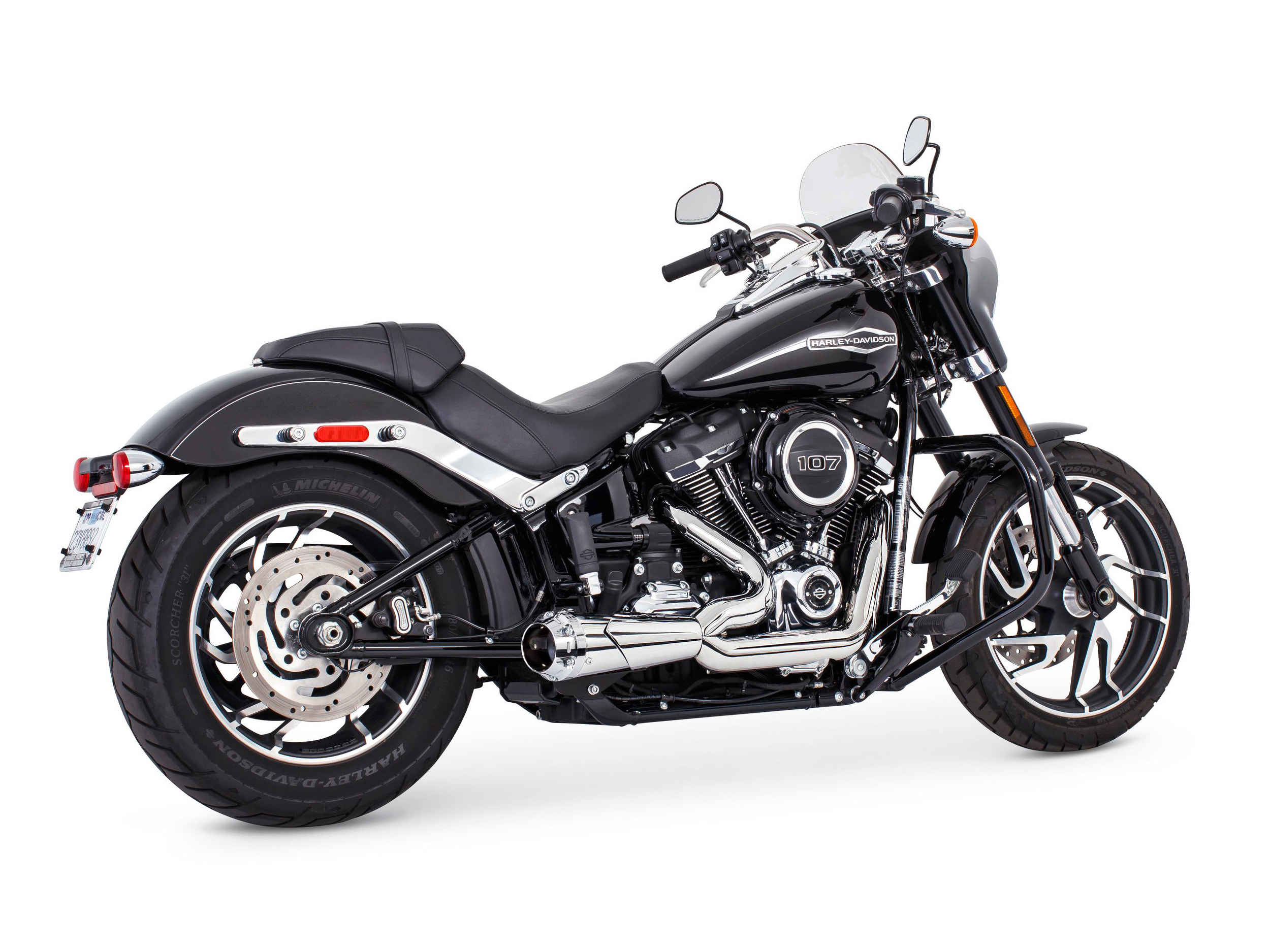 American Outlaw Shorty 2-into-1 Exhaust - Chrome with Chrome End Cap. Fits Softail 2018up. FREEDOM PERFORMANCE EXHAUST - Image 2