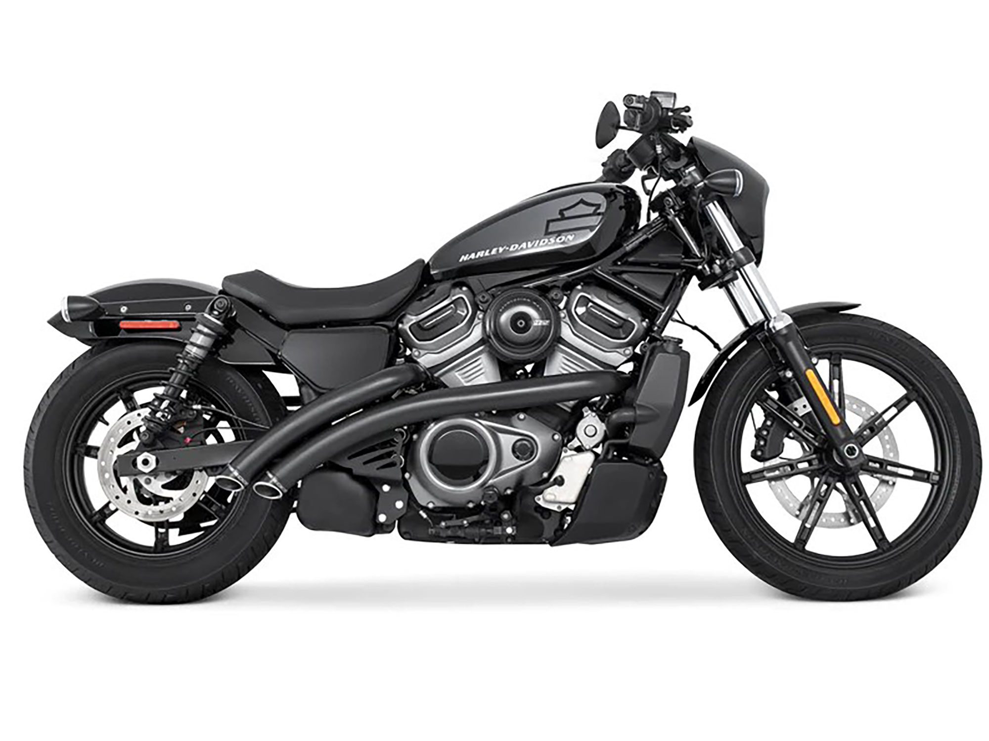 Radical Radius Exhaust - Black with Black End Caps. Fits Nightster 975 2022up. FREEDOM PERFORMANCE EXHAUST