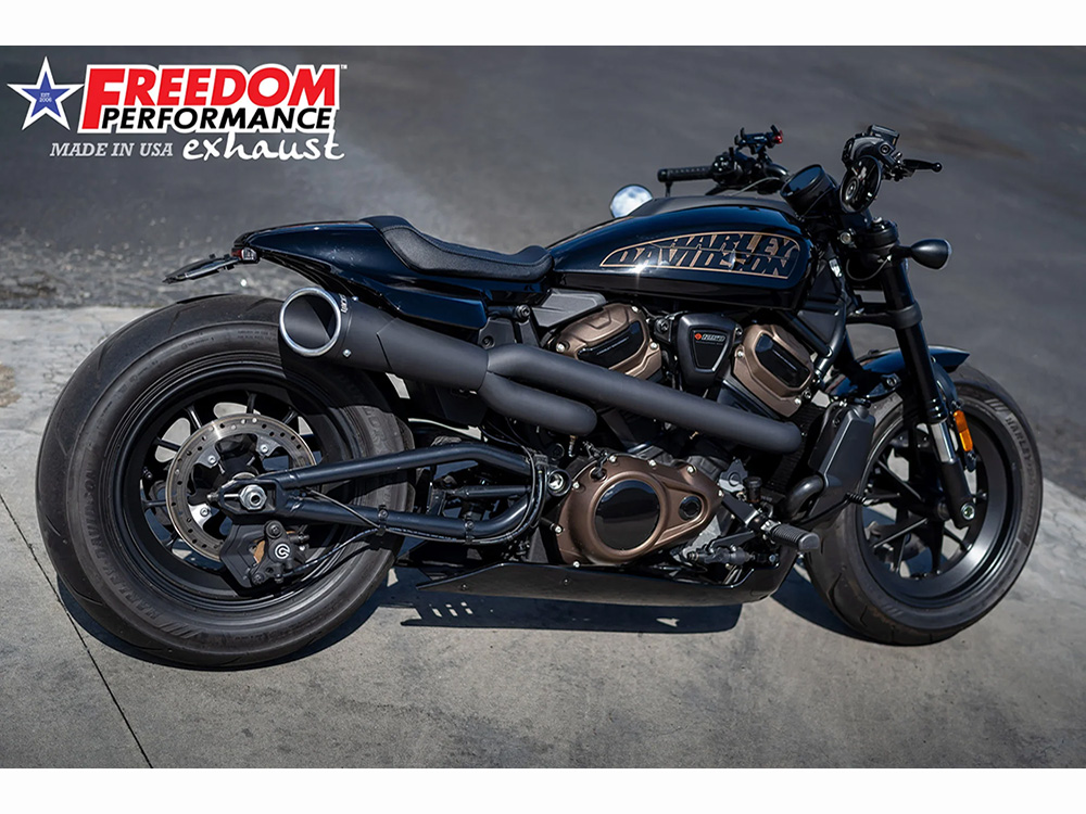 Combat Shorty 2-into-1 Exhaust - Black with Black End Cap. Fits Sportster S 2021-2023 FREEDOM PERFORMANCE EXHAUST - Image 2