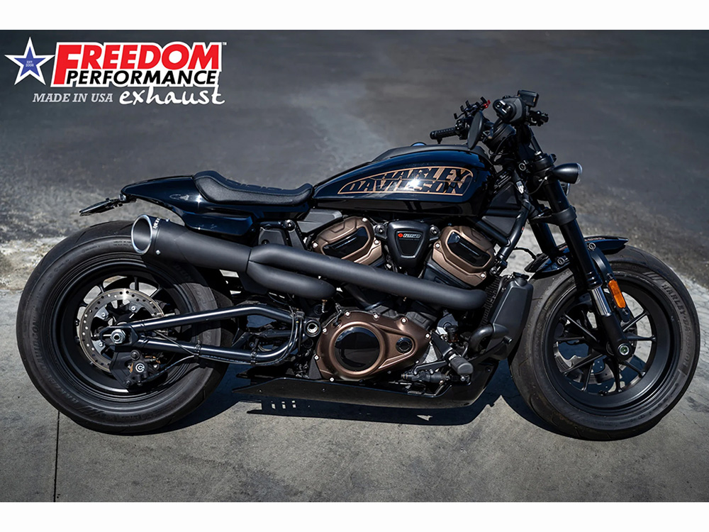 Combat Shorty 2-into-1 Exhaust - Black with Black End Cap. Fits Sportster S 2021-2023 FREEDOM PERFORMANCE EXHAUST - Image 3
