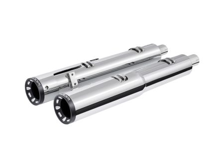 4.5in. Slip-On Mufflers - Chrome with Sculpted Straight End Caps. Fits Indian Big Twin 2014up with Hard Saddle Bags. FREEDOM PERFORMANCE EXHAUST