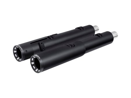 4.5in. Slip-On Mufflers - Black with Sculpted Straight End Caps. Fits Indian Big Twin 2014up with Hard Saddle Bags. FREEDOM PERFORMANCE EXHAUST