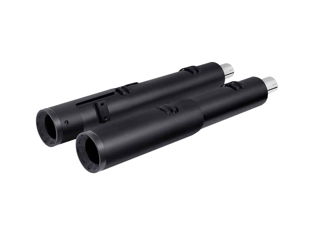 4.5in. Slip-On Mufflers - Black with Black Straight End Caps. Fits Indian Big Twin 2014up with Hard Saddle Bags. FREEDOM PERFORMANCE EXHAUST