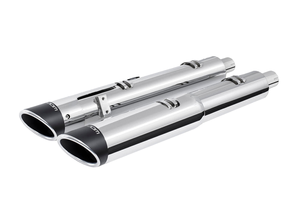 4.5in. Slip-On Mufflers - Chrome with Sculpted Slash End Caps. Fits Indian Big Twin 2014up with Hard Saddle Bags. FREEDOM PERFORMANCE EXHAUST