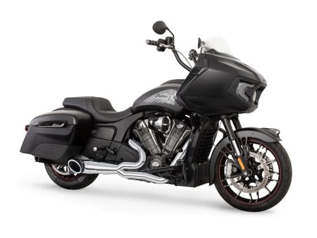 Turnout 2-into-1 Exhaust - Chrome with Black End Cap. Fits Indian Challenger 2020up. FREEDOM PERFORMANCE EXHAUST