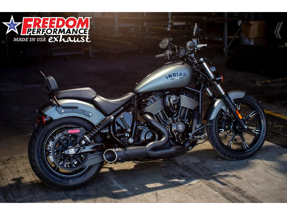 Combat 2-into-1 Exhaust - Black with Black End Cap. Fits Indian Cruiser 2022up FREEDOM PERFORMANCE EXHAUST - Image 2