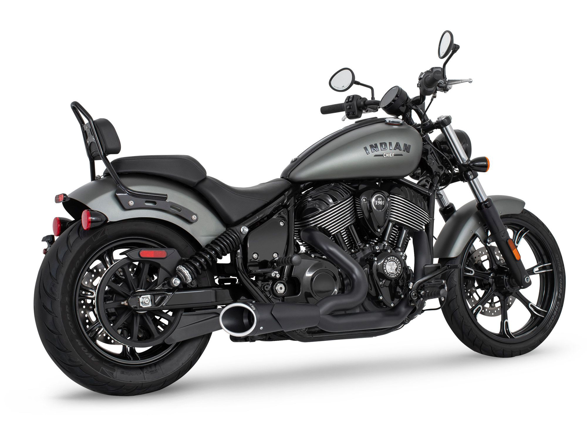 Combat 2-into-1 Exhaust - Black with Black End Cap. Fits Indian Cruiser 2022up FREEDOM PERFORMANCE EXHAUST
