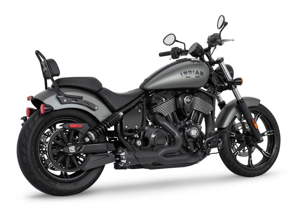 American Outlaw Shorty 2-into-1 Exhaust - Black with Black End Cap. Fits Indian Cruiser 2022up FREEDOM PERFORMANCE EXHAUST