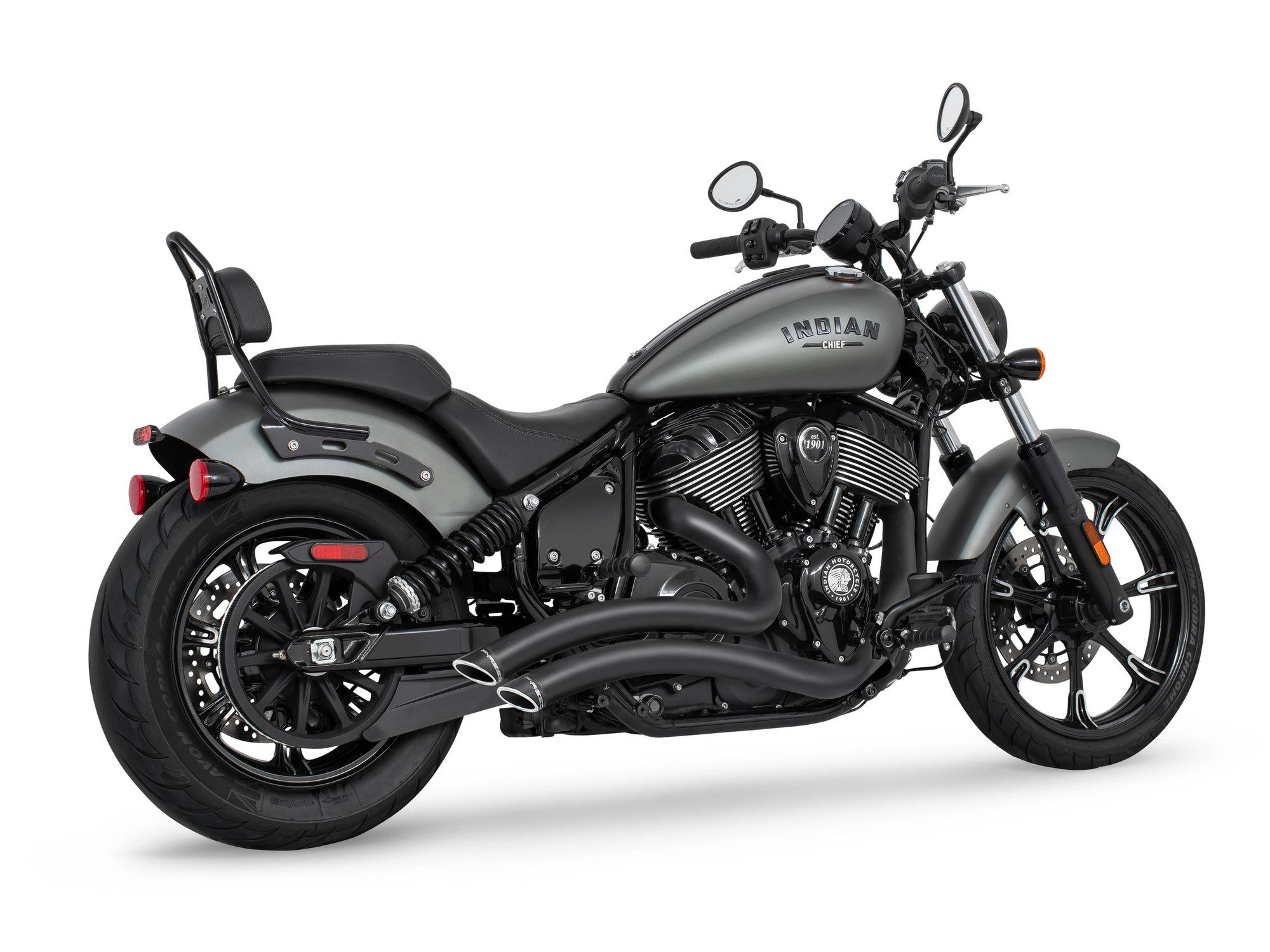 Sharp Curve Radius Exhaust - Black with Black End Caps. Fits Indian Cruiser 2022up FREEDOM PERFORMANCE EXHAUST