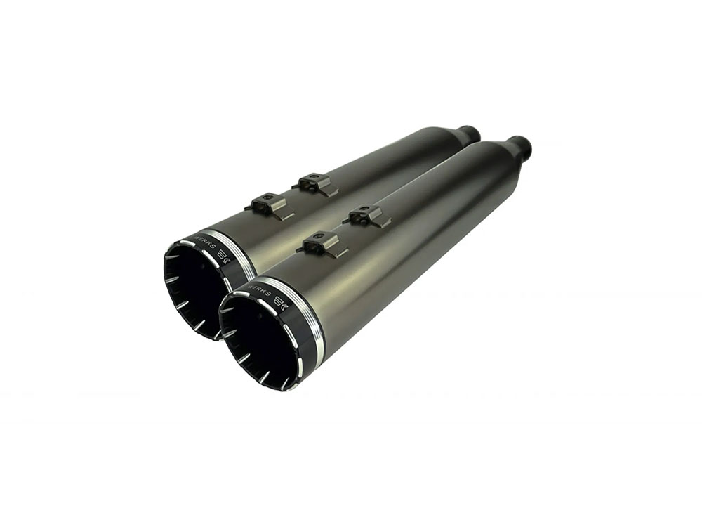 4-1/2in. Tracer Slip-On Mufflers - Smoke, Smoked Satin Chrome. Fits Touring 2017up. Khrome Werks