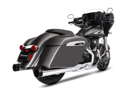 4in. DBX40 Slip-On Mufflers - Chrome with Black End Caps. Fits Indian Big Twin 2014up with Hard Saddle Bags. RINEHART EXHAUST