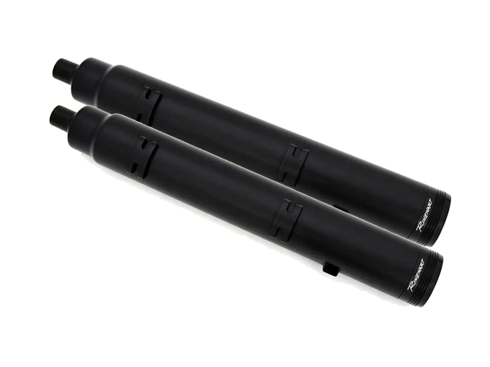 4.5in. DBX45 Slip-On Mufflers - Black with Black End Caps. Fits Indian Big Twin 2014up with Hard Saddle Bags. RINEHART EXHAUST