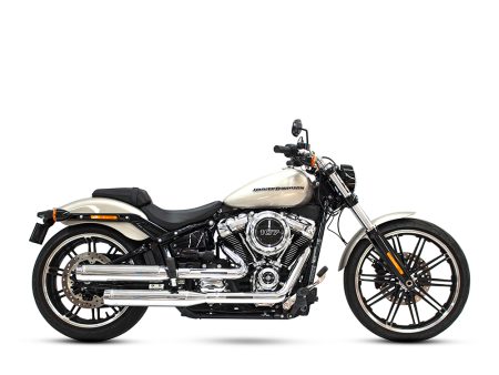 3-1/2in. Slip-On Mufflers - Chrome with Chrome End Caps. Fits Softail Slim, Street Bob, Standard & Low Rider Models 2018-2024 & Breakout & Fat Boy 2018up RINEHART EXHAUST