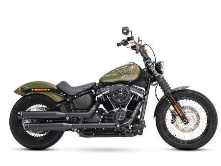 3-1/2in. Slip-On Mufflers - Black with Black Contrast Cut End Caps. Fits Softail Slim, Street Bob, Standard & Low Rider Models 2018-2024 & Breakout & Fat Boy 2018up RINEHART EXHAUST