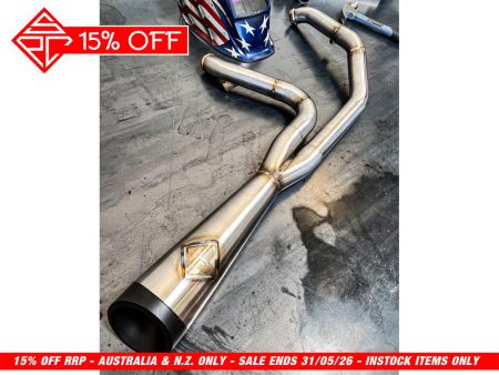 2-into-1 Cutback Exhaust - Stainless Steel with Black End Cap. Fits Softail 2018up Non-240 Rear Tyre Models. SP Concepts EXHAUST